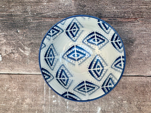 Blue and White Small Triangle Design Bowl, 14cm