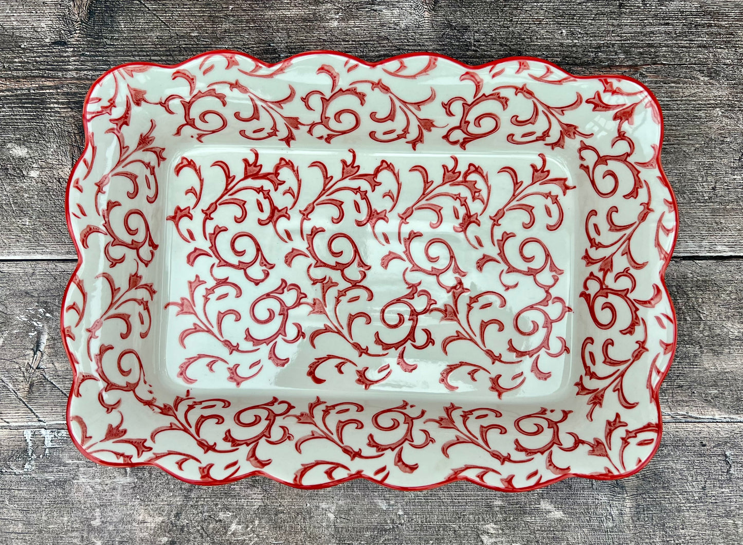 Red Swirl Patterned Baking Dish, 33cm x 23.5cm