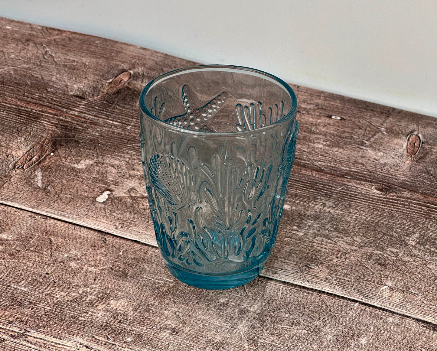 1 Dark Turquoise Seaside Patterned Glass Tumbler