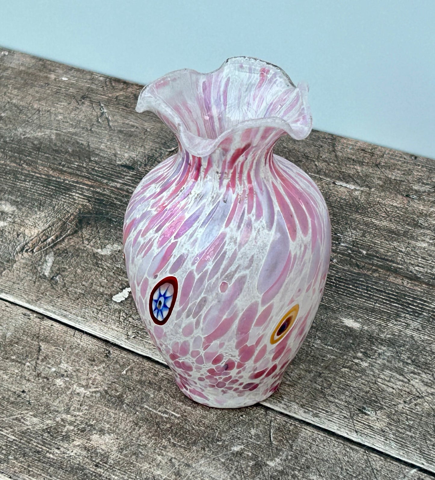 Small Pink Speckled Glass Murano Style Vase, 13cm