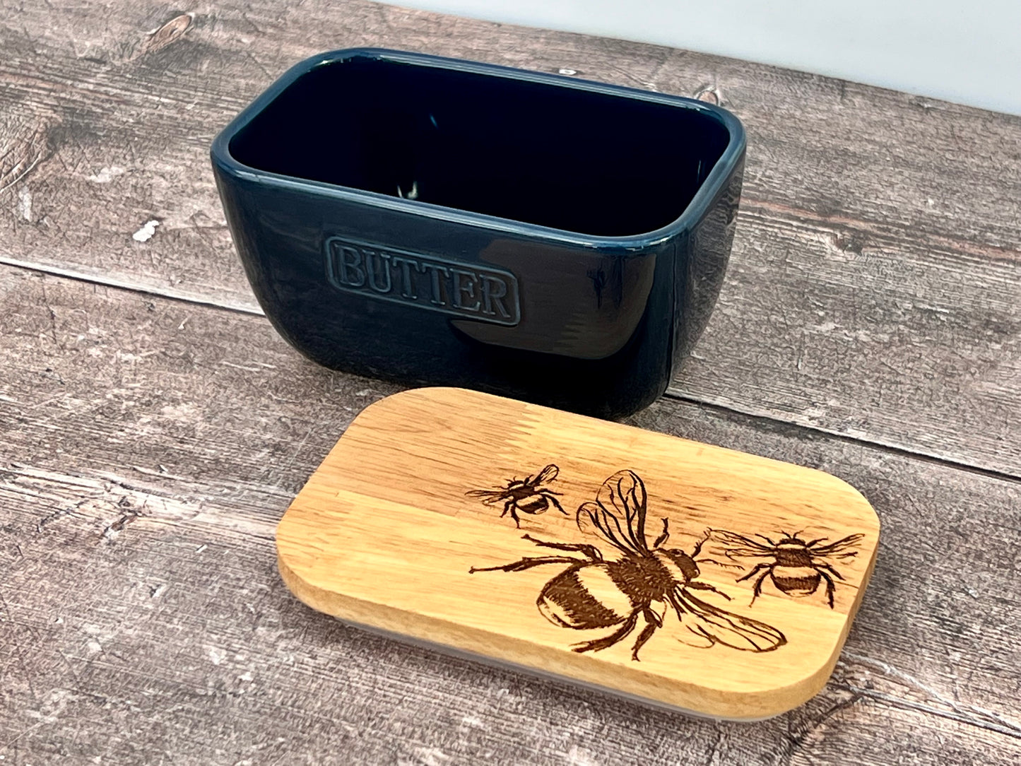 Bee Blue Butter Dish