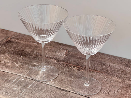 Set of 2 Ribbed/Linear Empire Cocktail Glasses