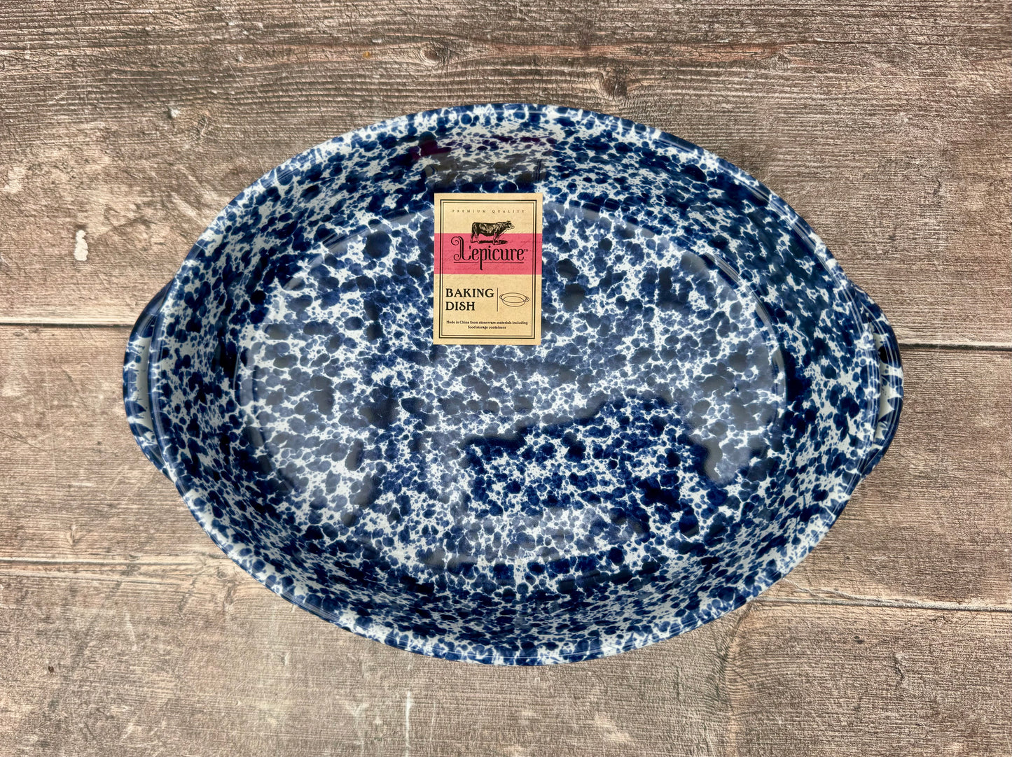 Blue Speckled Oval Baking Dish, 28cm