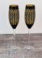 Set of 2 Black and Gold Peacock Patterned Champagne Flutes