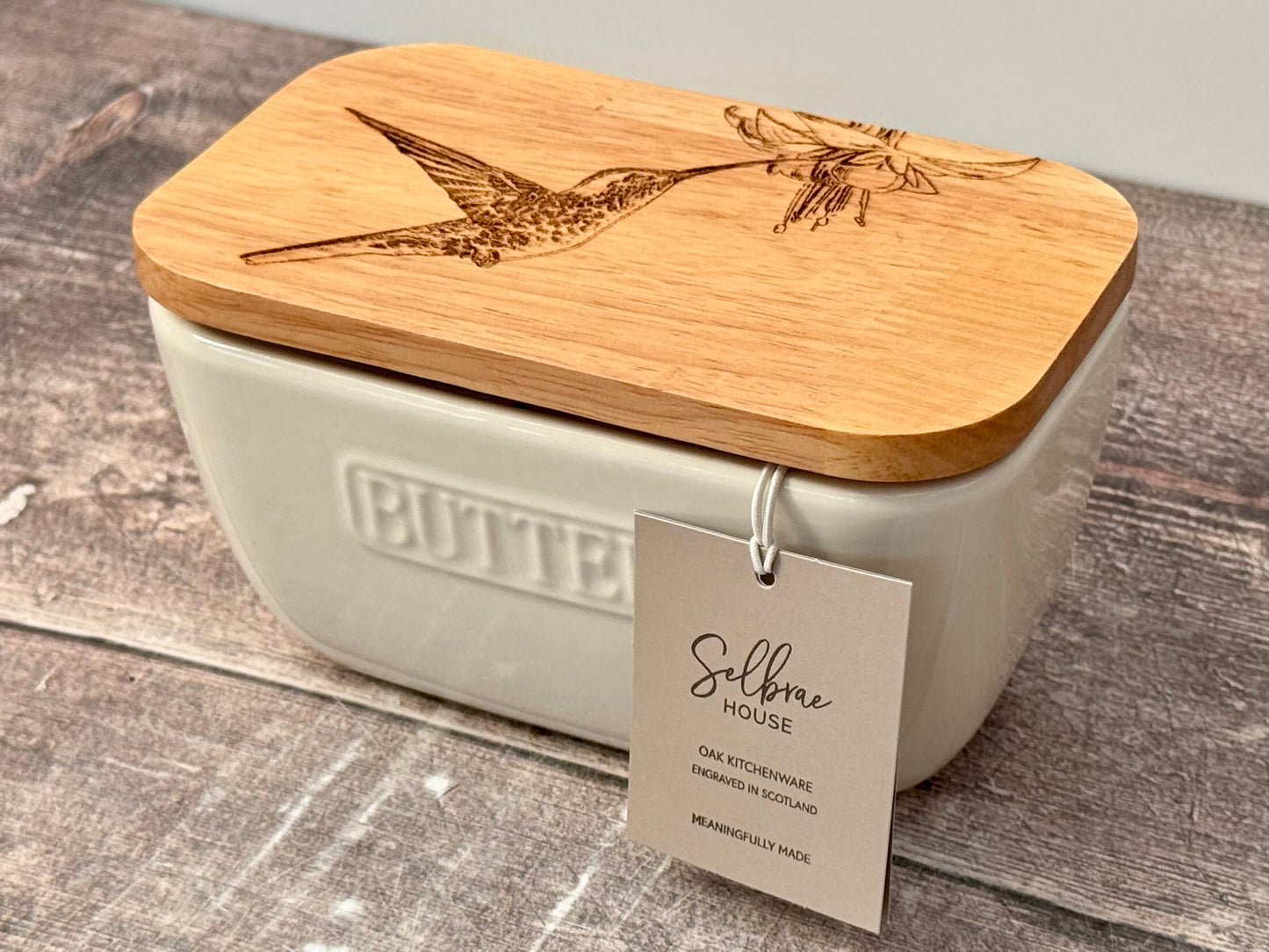Hummingbird White Butter Dish