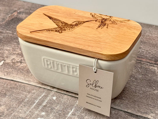 Hummingbird White Butter Dish