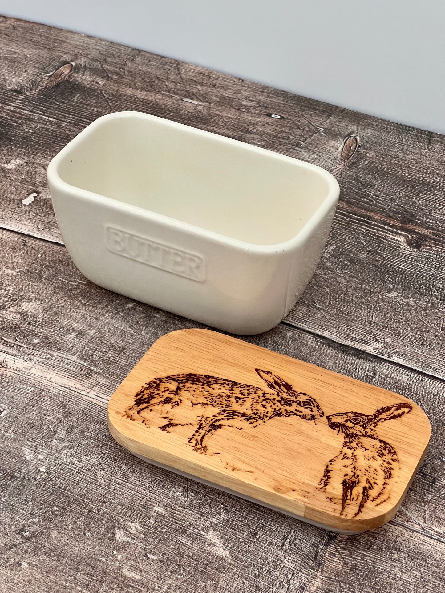 Kissing Hare White Butter Dish