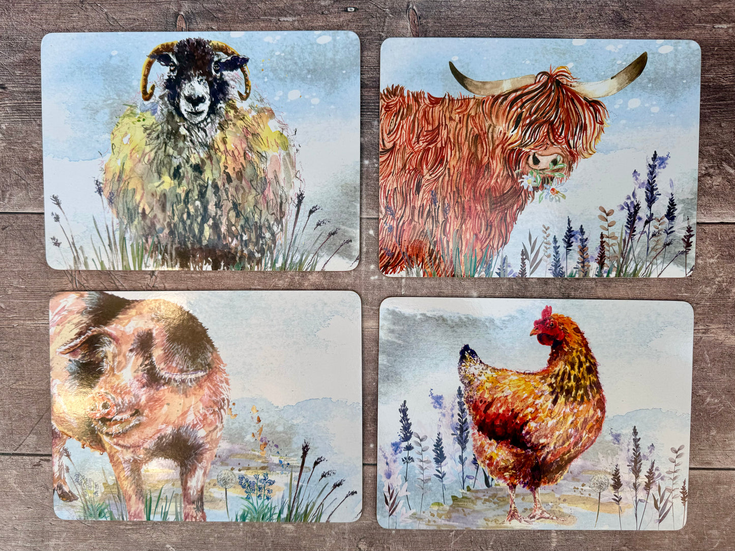 Set of 4 Rectangular Country Animal Placemats