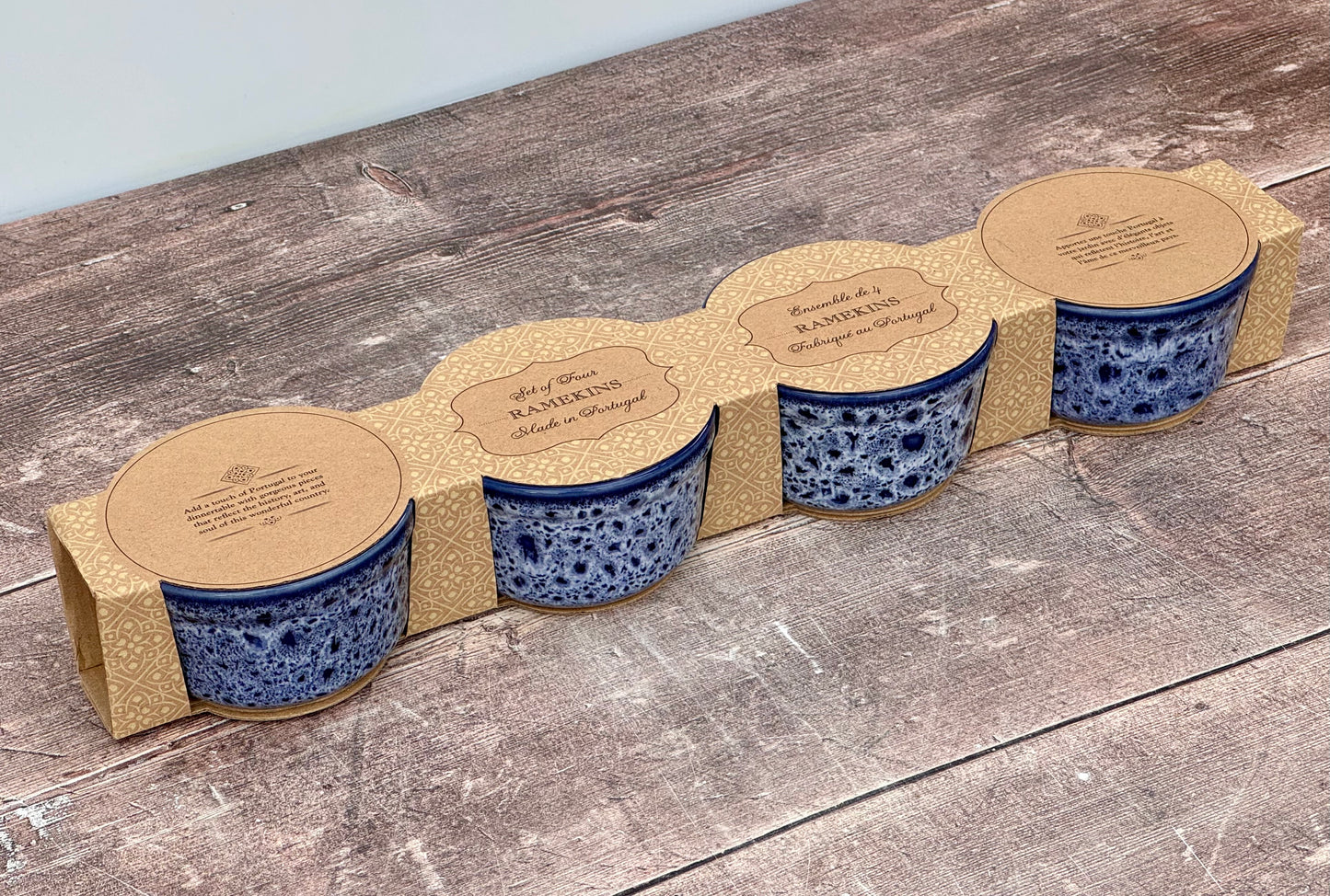 Set of 4 Blue Speckled Round Ramekin, 9.5cm