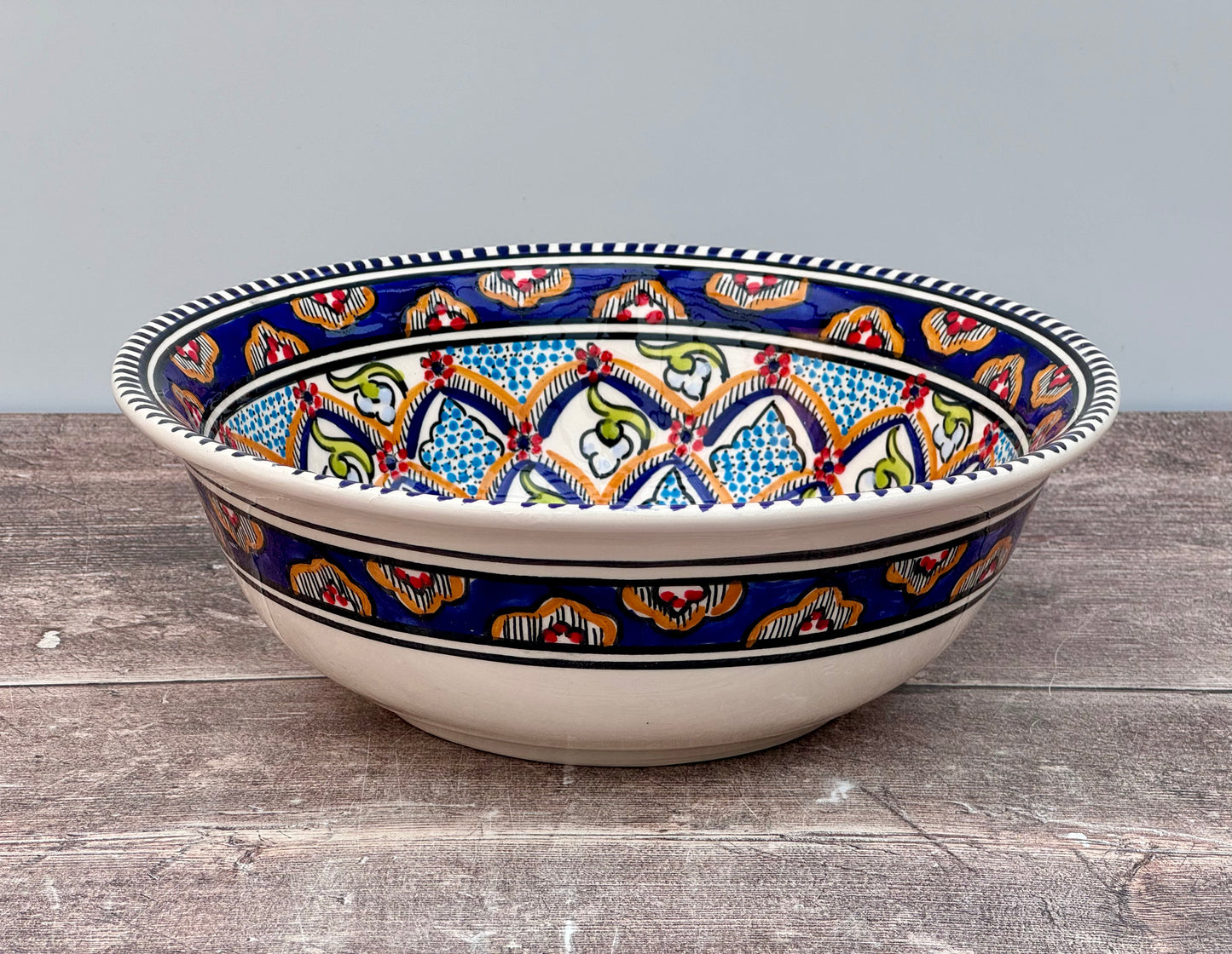 Dark Blue Patterned Deep Serving Bowl, 25cm