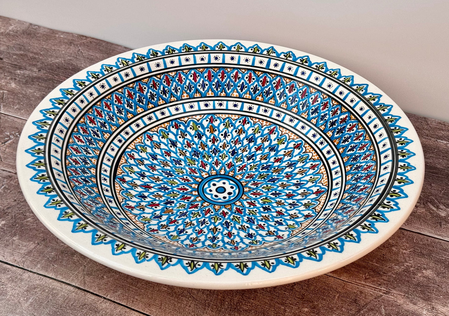 Blue Patterned Bowl with Flat Rim, 43cm