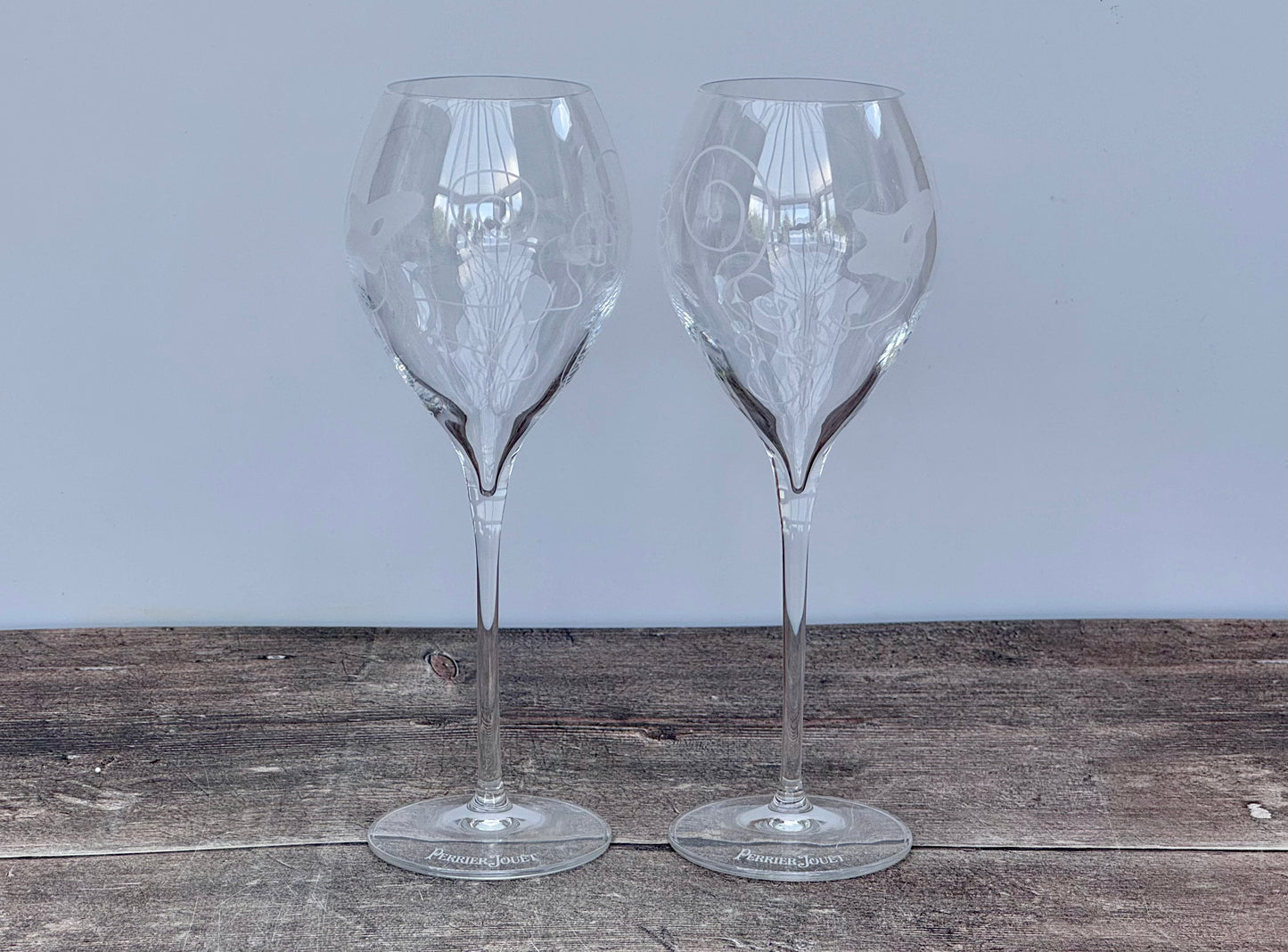 Pair of Perrier-Jouet Limited Edition Swirl Patterned Champagne Glasses