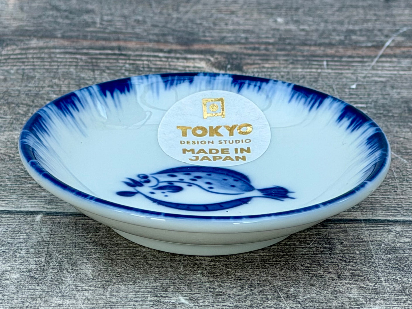 Tokyo Design Studio Blue and White Flounder Fish Patterned Dipping Bowl, 9cm