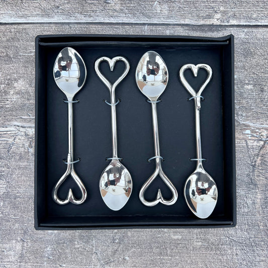 Set of 4 Love Heart Handle Tea Spoons