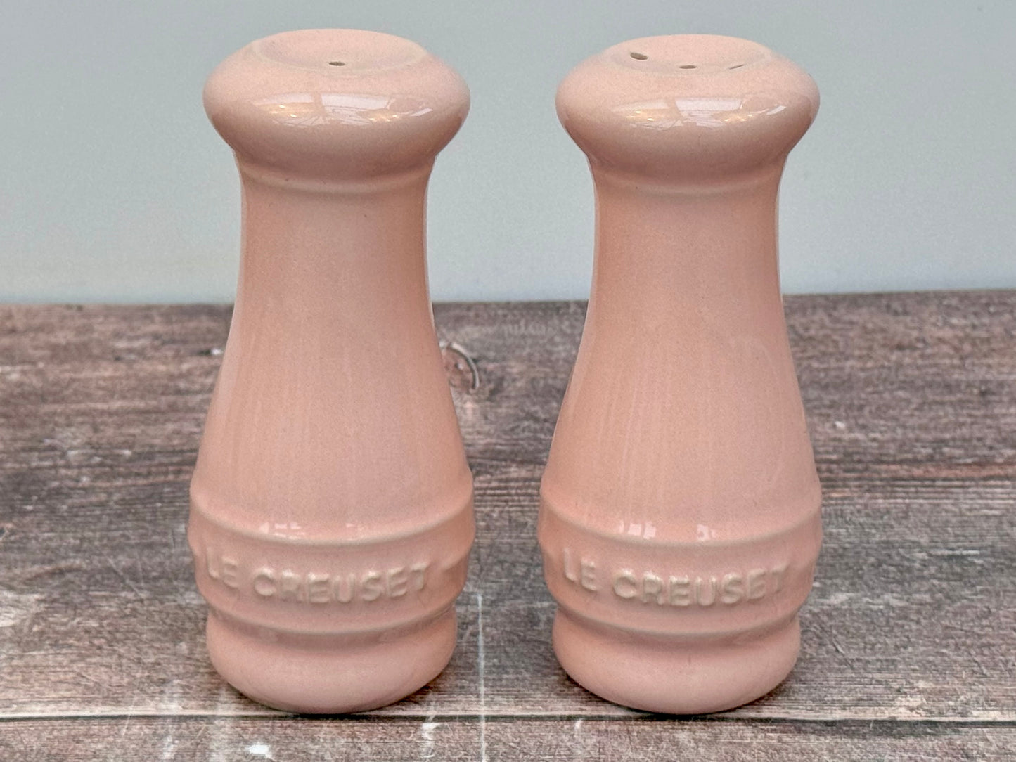 Pale Pink Le Creuset Salt and Pepper Shakers