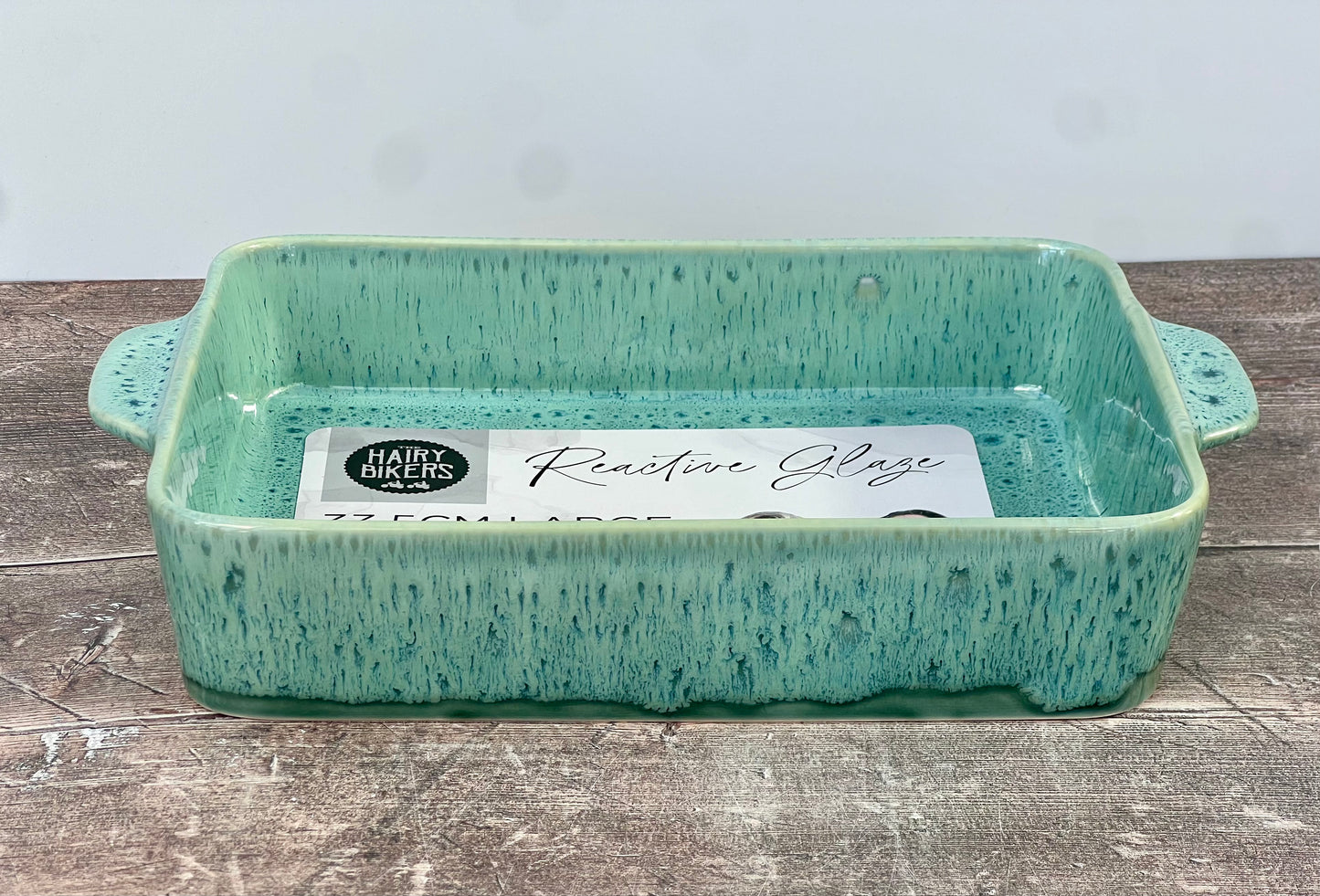 Hairy Bikers Large Green Rectangular Baking Dish with Mottled Base, 33.5cm