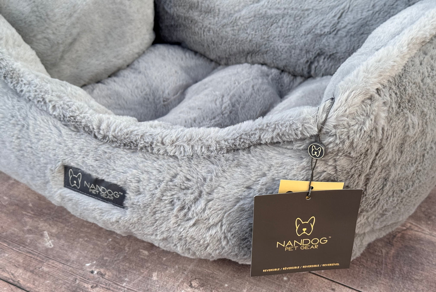 Nandog Pet Gear Light Grey Fluffy Soft Reversible Dog Bed, 52cm