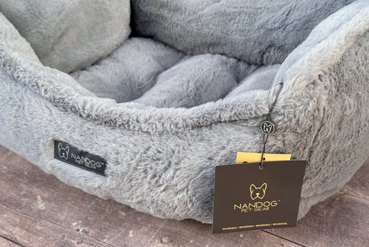 Nandog Pet Gear Light Grey Fluffy Soft Reversible Dog Bed, 52cm