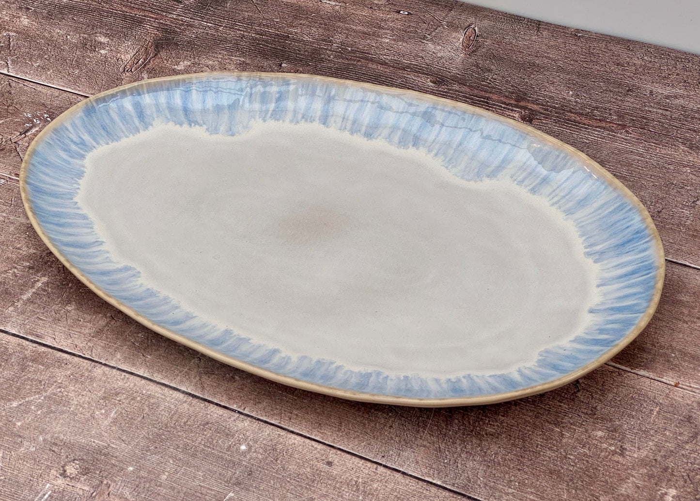 Blue Patterned Oval Serving Plate, 41cm