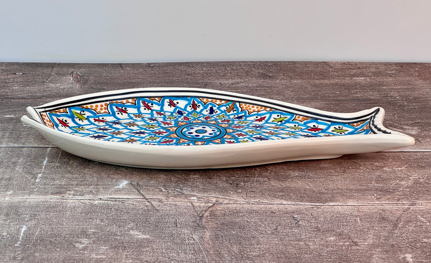 Blue Patterned Fish Plate, 30cm