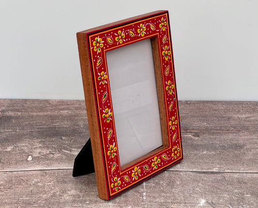 Hand Painted Photo Frame 4’ x 6’ - Red and Yellow (Design 2)