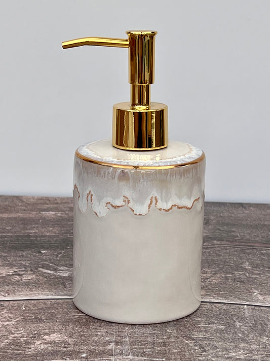 White and Gold Patterned Soap Dispenser