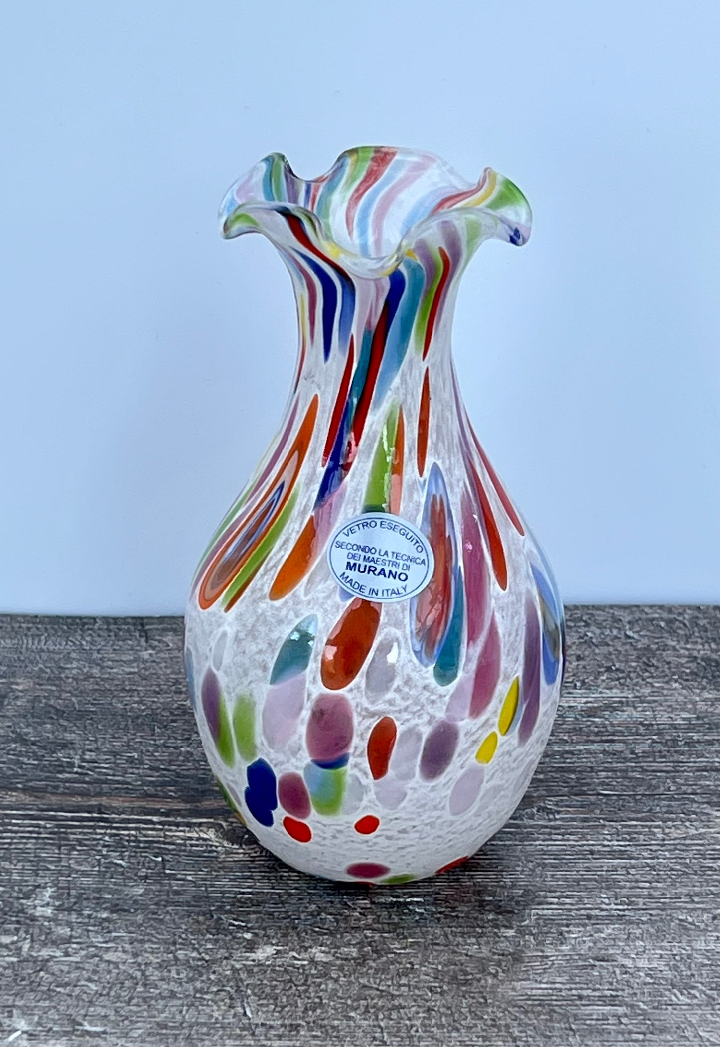 Small Multi-Coloured Speckled Glass Murano Style Vase, 15cm