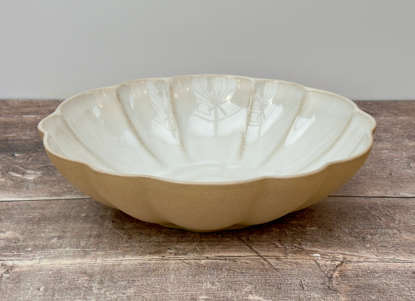 Sand Beige Flower Design Pasta/Serving Bowl, 23cm