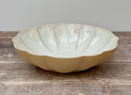 Sand Beige Flower Design Pasta/Serving Bowl, 23cm