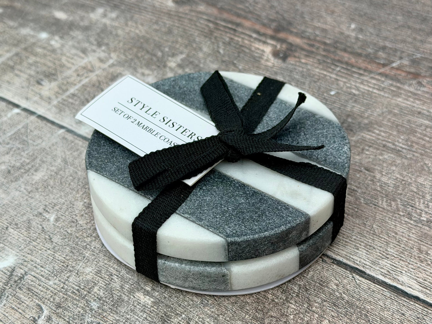 Set of 2 Black and White Marble Coasters