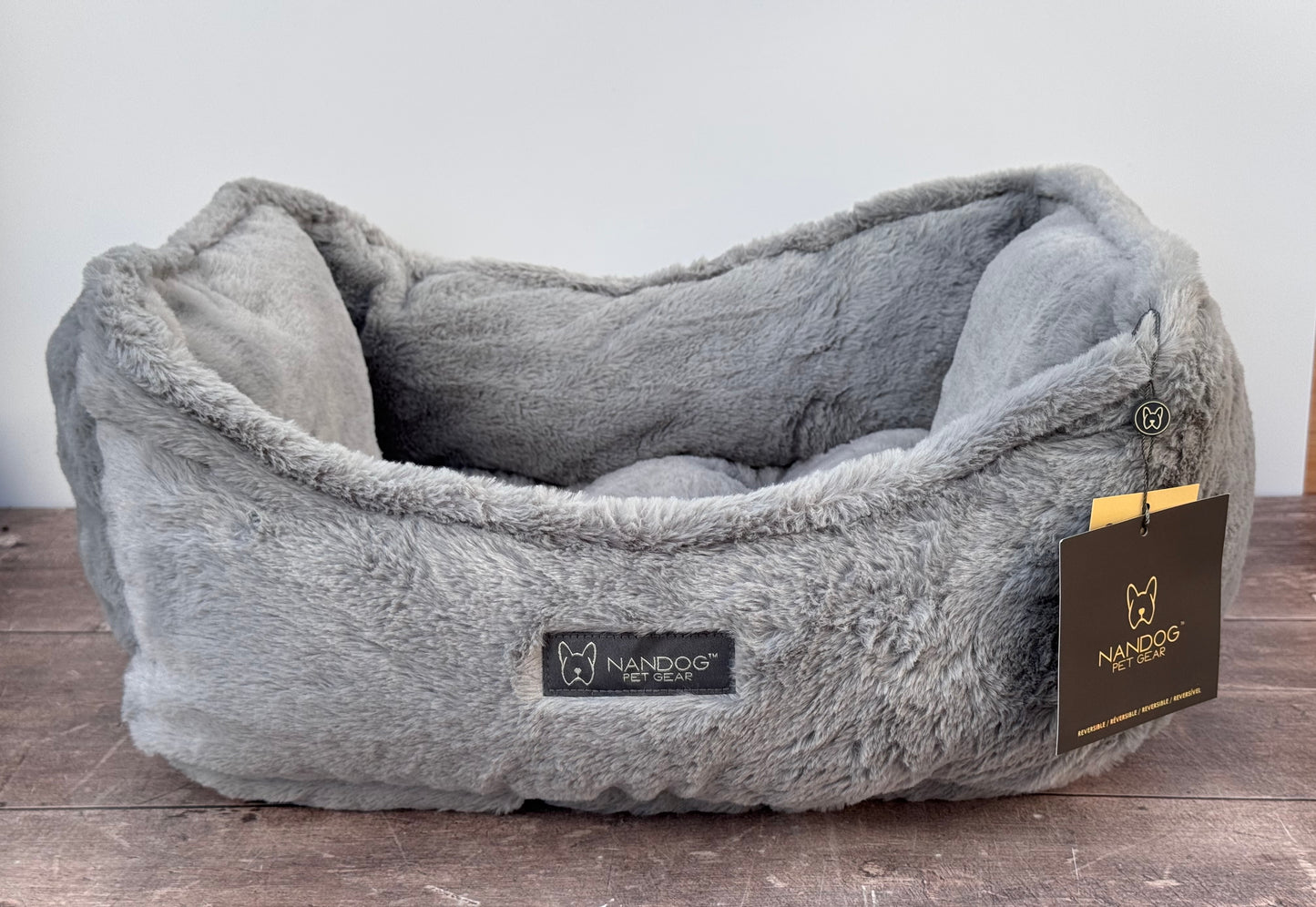 Nandog Pet Gear Light Grey Fluffy Soft Reversible Dog Bed, 52cm