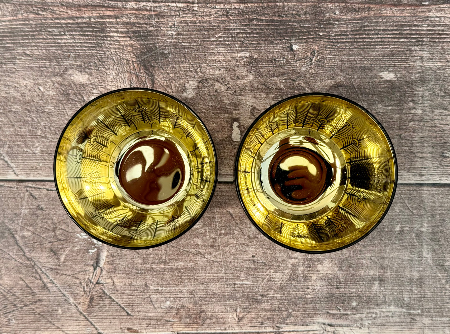 Set of 2 Black and Gold Peacock Tumbler Glasses