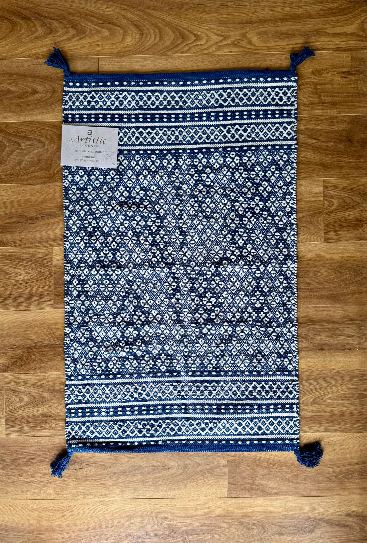 Blue and White Patterned Rug, 69cm x 114cm