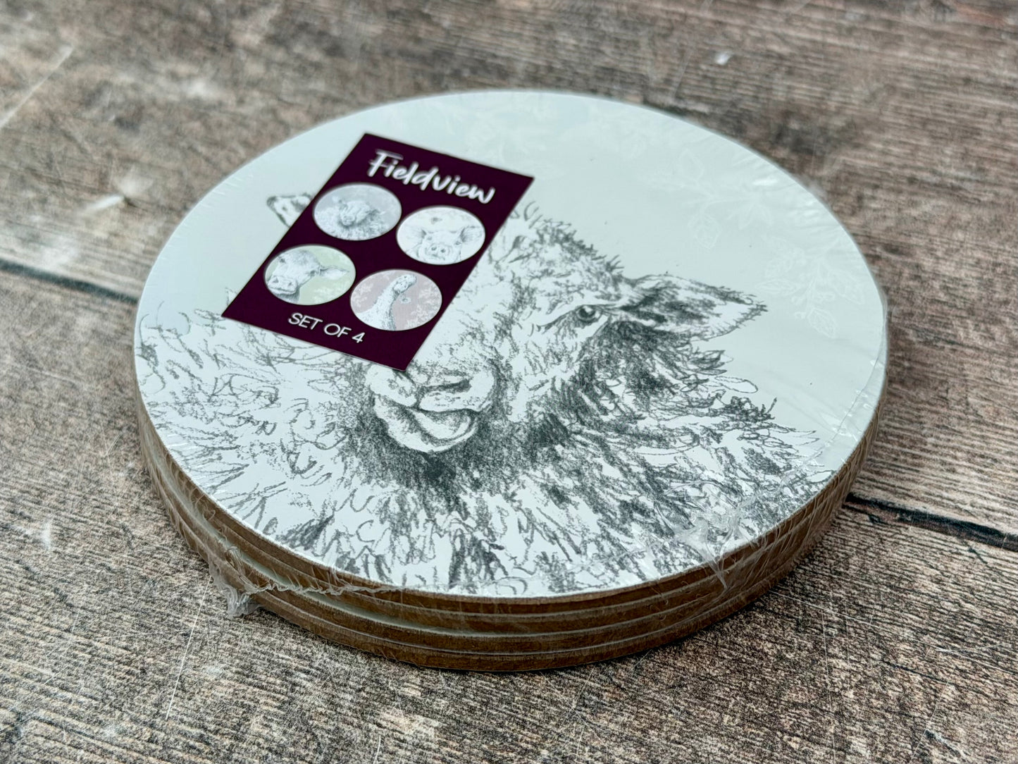 Set of 4 Round Farm Animal Coasters