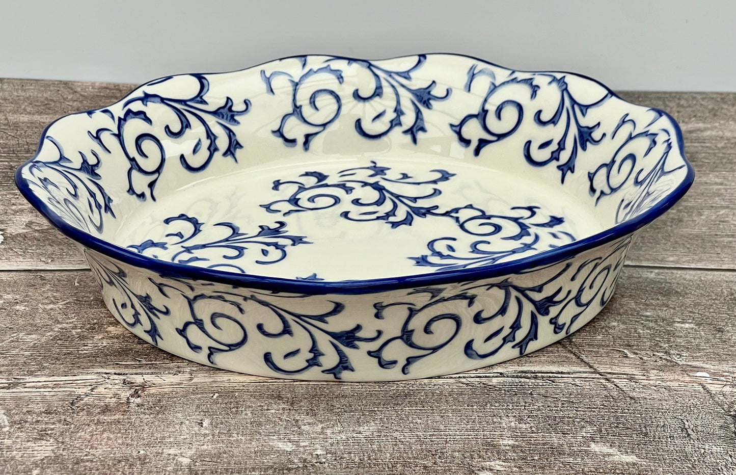 Blue Swirl Patterned Pie Dish, 25.5cm