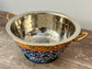 Hand Painted Stainless Steel Serving Bowl / Dish - Navy and Gold Flower Design