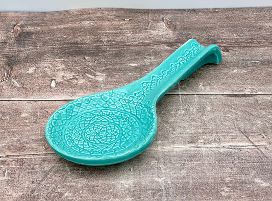 Turquoise Patterned Handle Spoon Rest, 27cm