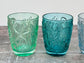 Set of 4 Green and Blue Fish Patterned Glass Tumblers