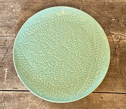 Turquoise Flower Patterned Plate, 22cm