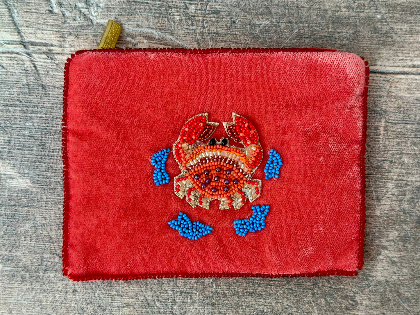 Small Red Crab Beaded Purse