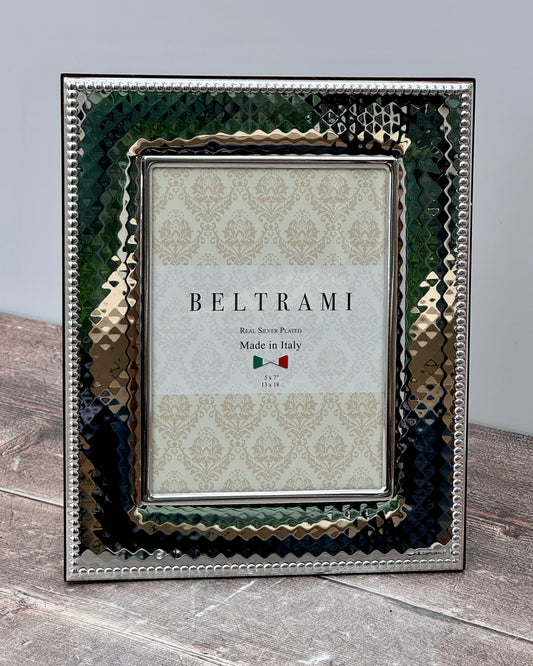 Beltrami Silver Plated Wide Beaded Edge Patterned Photo Frame 5 x 7