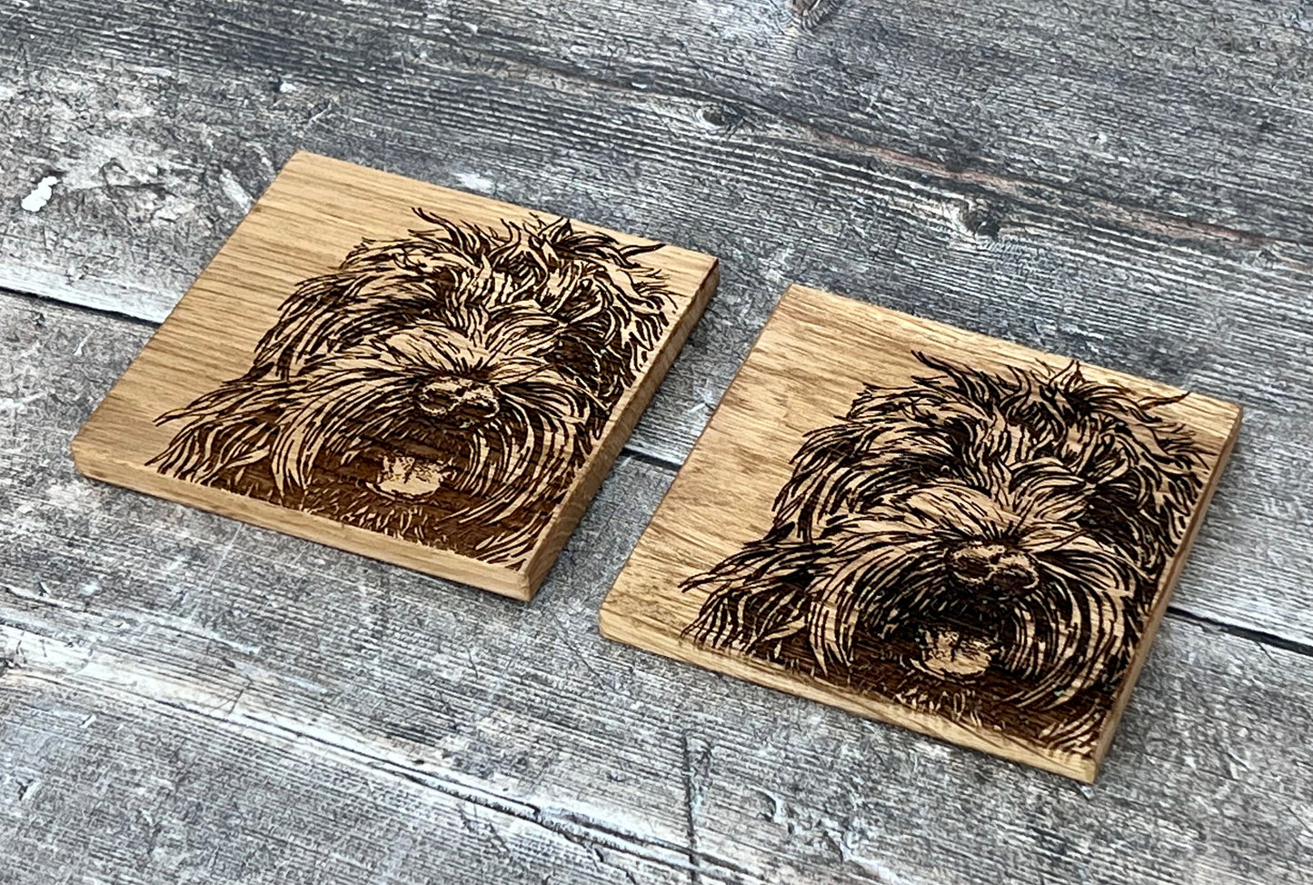 Set of 2 Oak Cockapoo Coasters