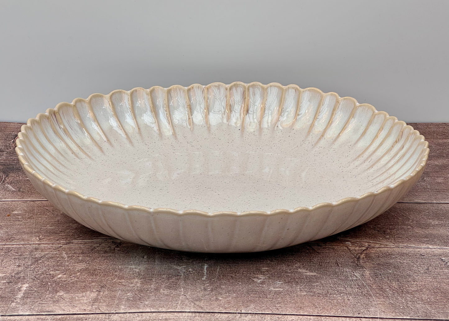 Sand Beige Scallop Edge Large Serving Bowl, 36cm