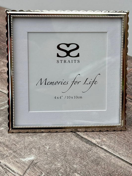Silver Tone Decorative Edge Square Photo Frame, 4’ x 4’