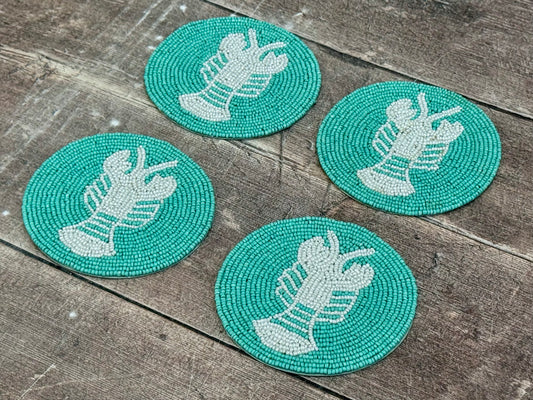 Set of 4 Turquoise Beaded Lobster Coasters