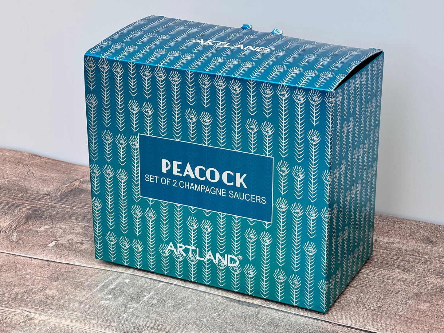 2 Peacock Champagne/Cocktail Saucer Glasses