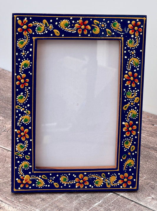 Hand Painted Photo Frame 4’ x 6’ - Navy and Gold (Design 4)