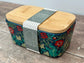 Scandi Home Navy Multi-Coloured Flower Patterned Butter Dish with Wooden Lid