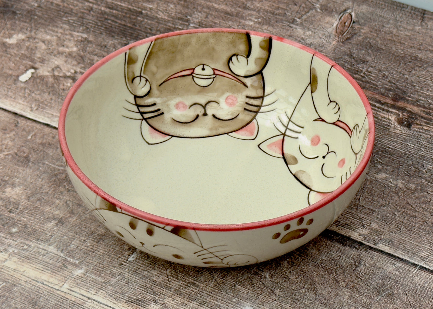 Cream Cat Design Bowl, 15.5cm