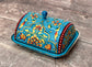 Handpainted Blue Patterned Butter Dish